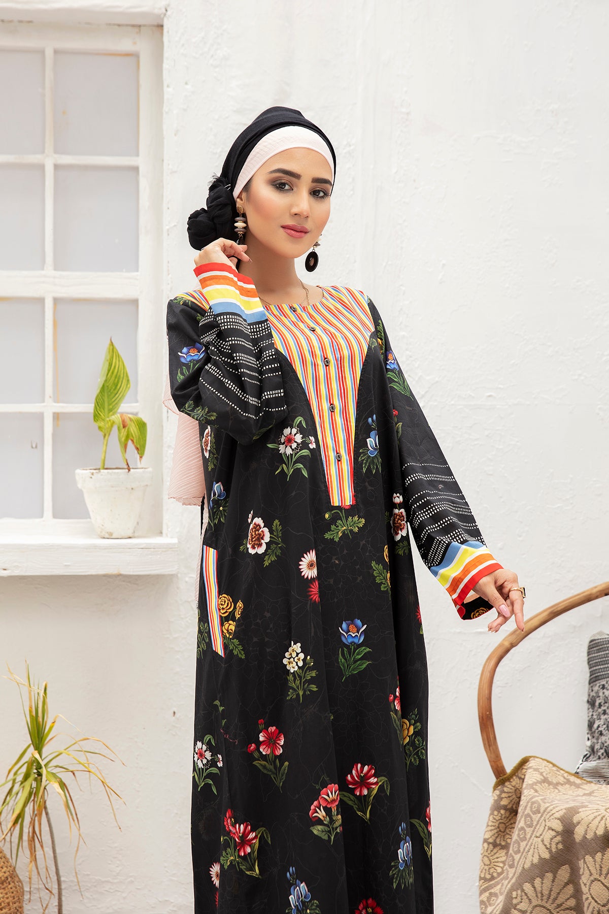 DS21-105-Digital Cambric Stitched Fustaan  1PC