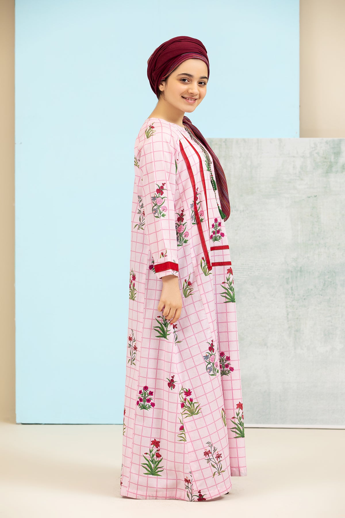 DS21-126- Printed Textured Cambric Kids Fustaan