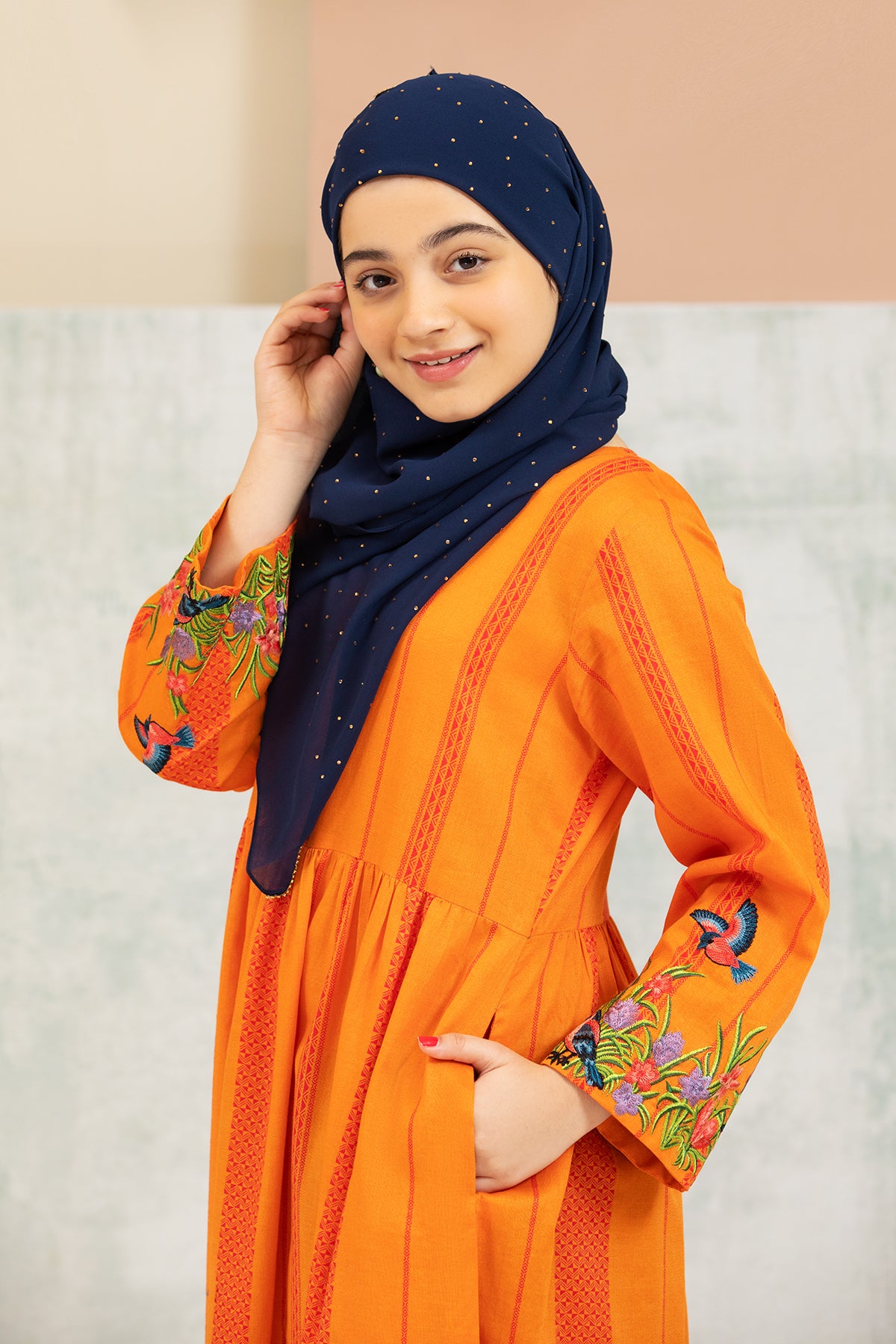 DS21-158- Printed Textured Cambric Kids Fustaan