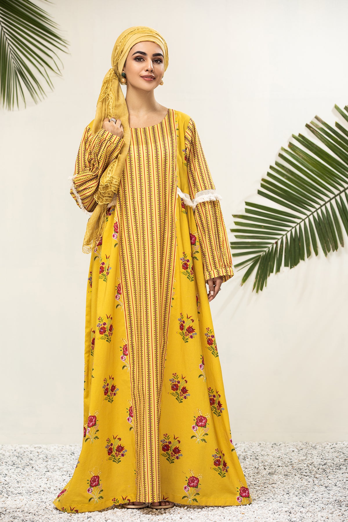 DS21-48-Printed Paneled Lawn Fustaan