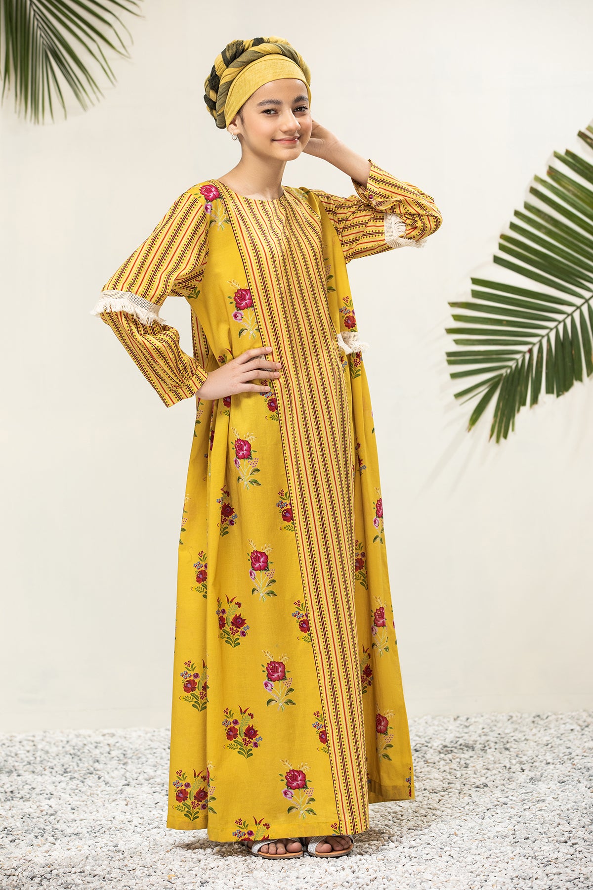 DS21-49/KIDS Printed Paneled Lawn Fustaan