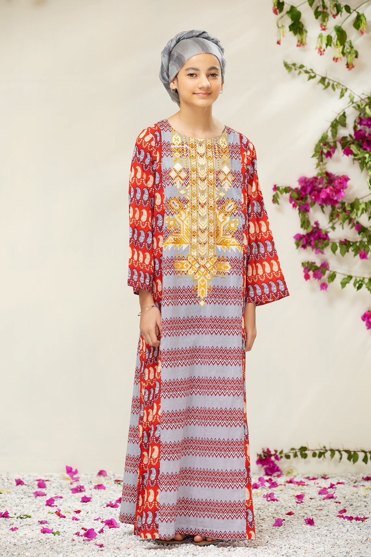 DS21-80/KIDS Embroidered Printed Lawn Fustaan