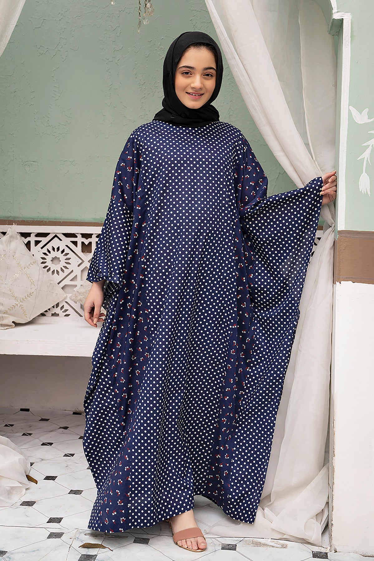 DS22-03-Printed Kaftan Cut Fustaan 1PC