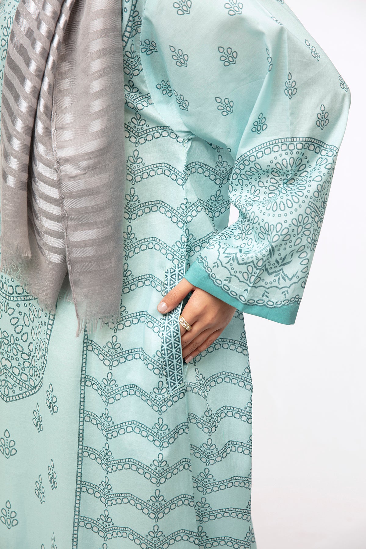 DS22-04-Printed V Neck Fustaan 1PC