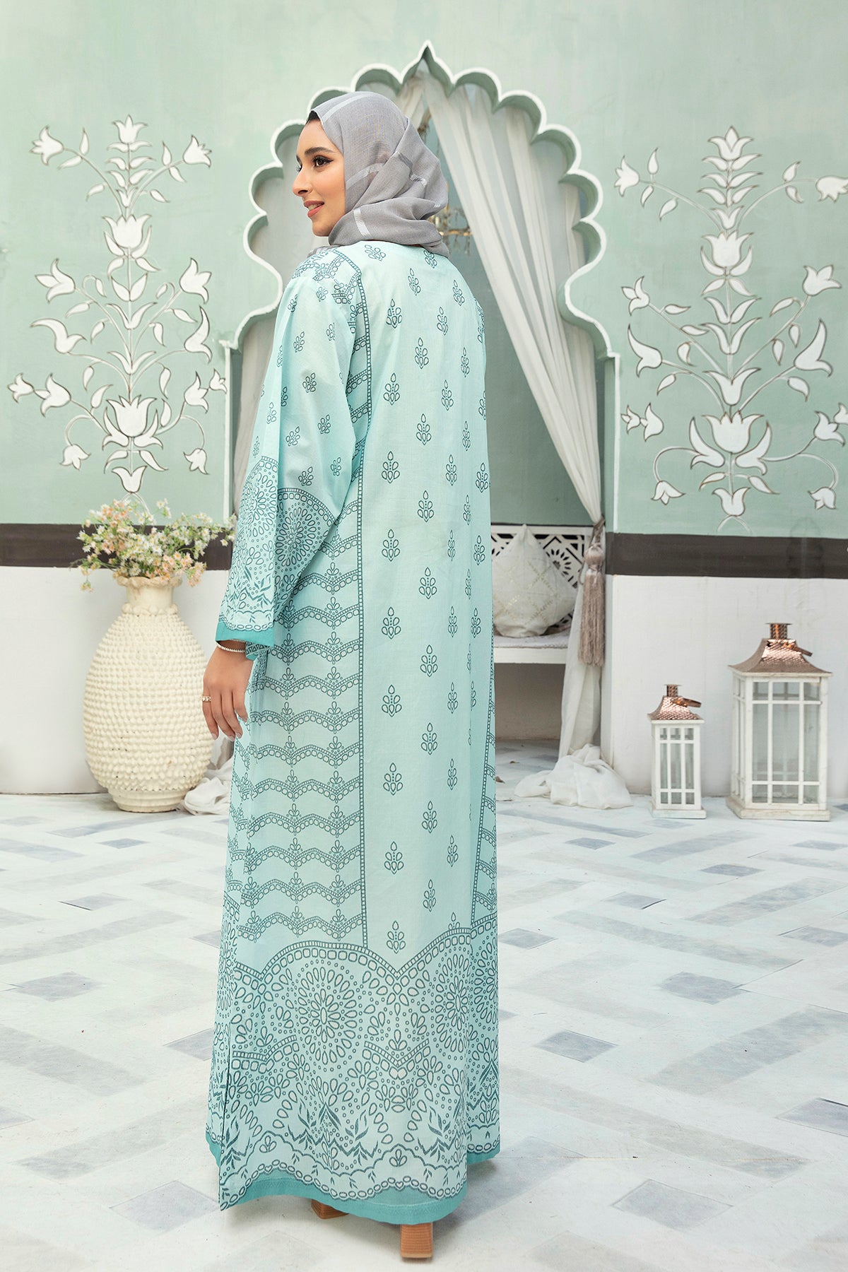 DS22-04-Printed V Neck Fustaan 1PC