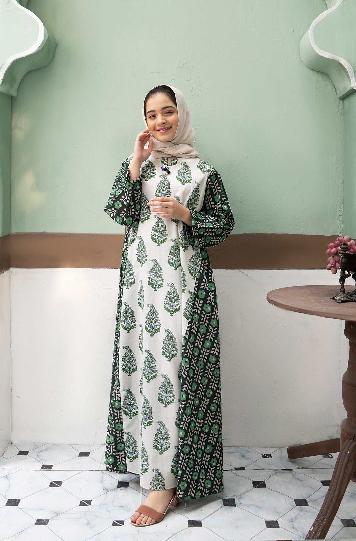 DS22-09-Printed Tassel Detailing Fustaan 1PC