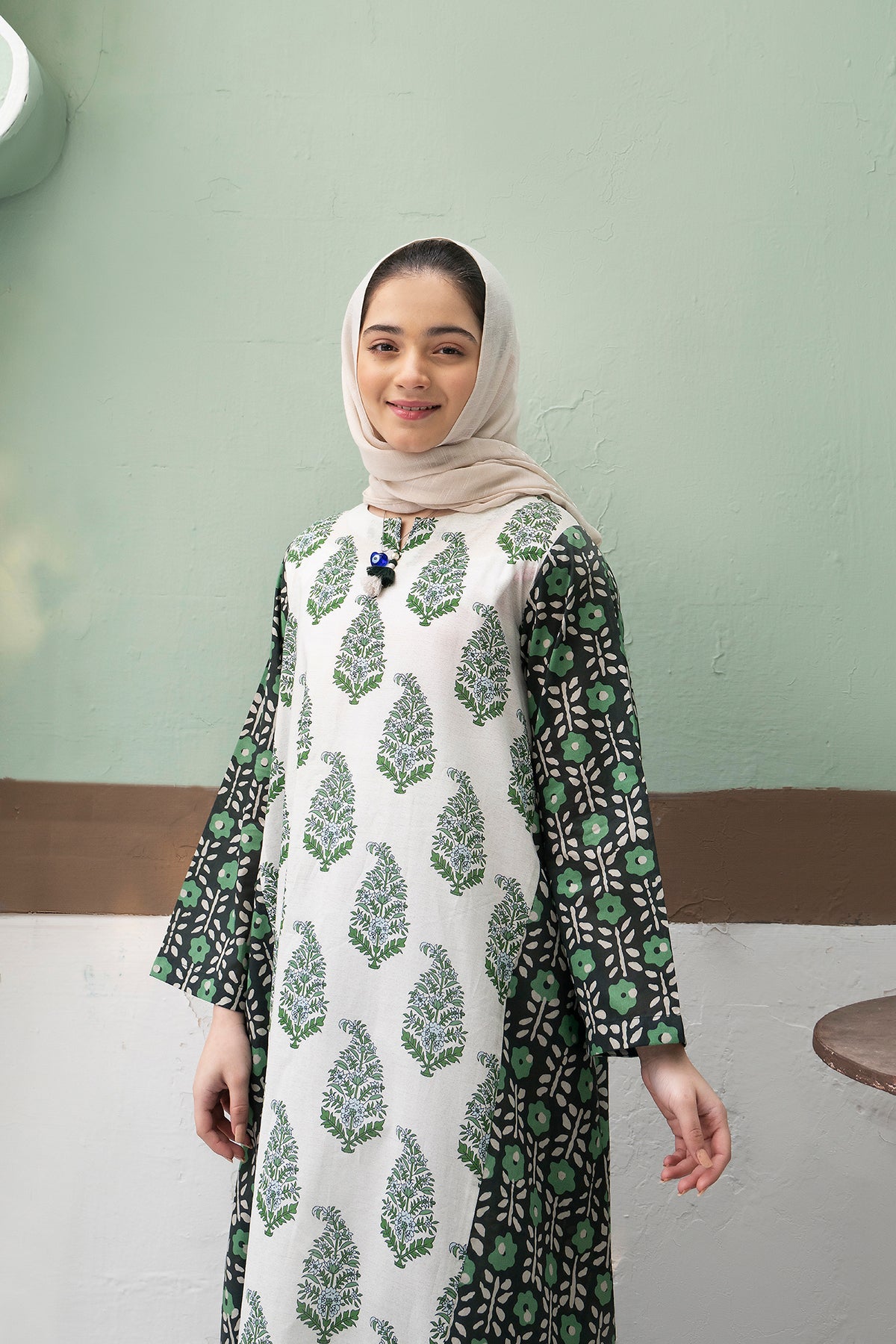 DS22-09-Printed Tassel Detailing Fustaan 1PC