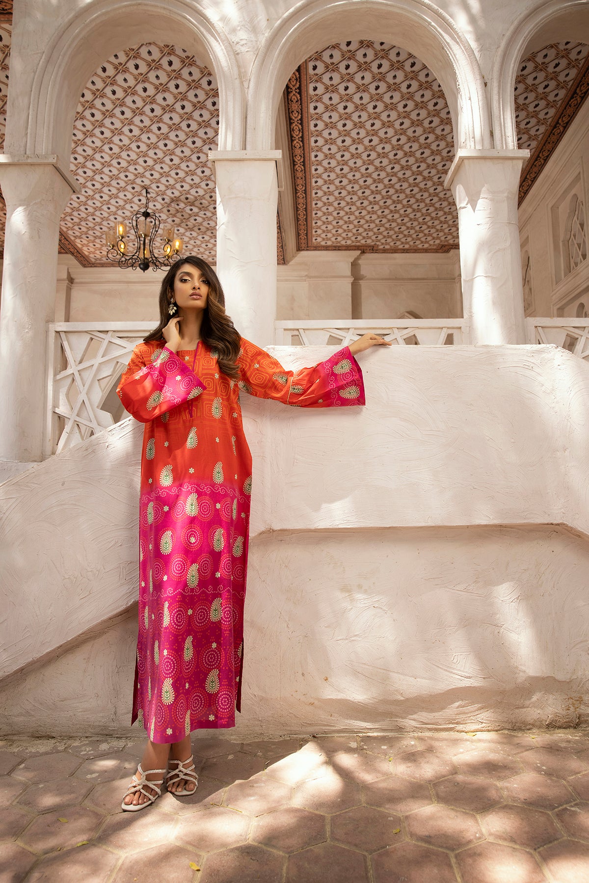 DS22-101-Neck Detailing Printed Fustaan 1PC