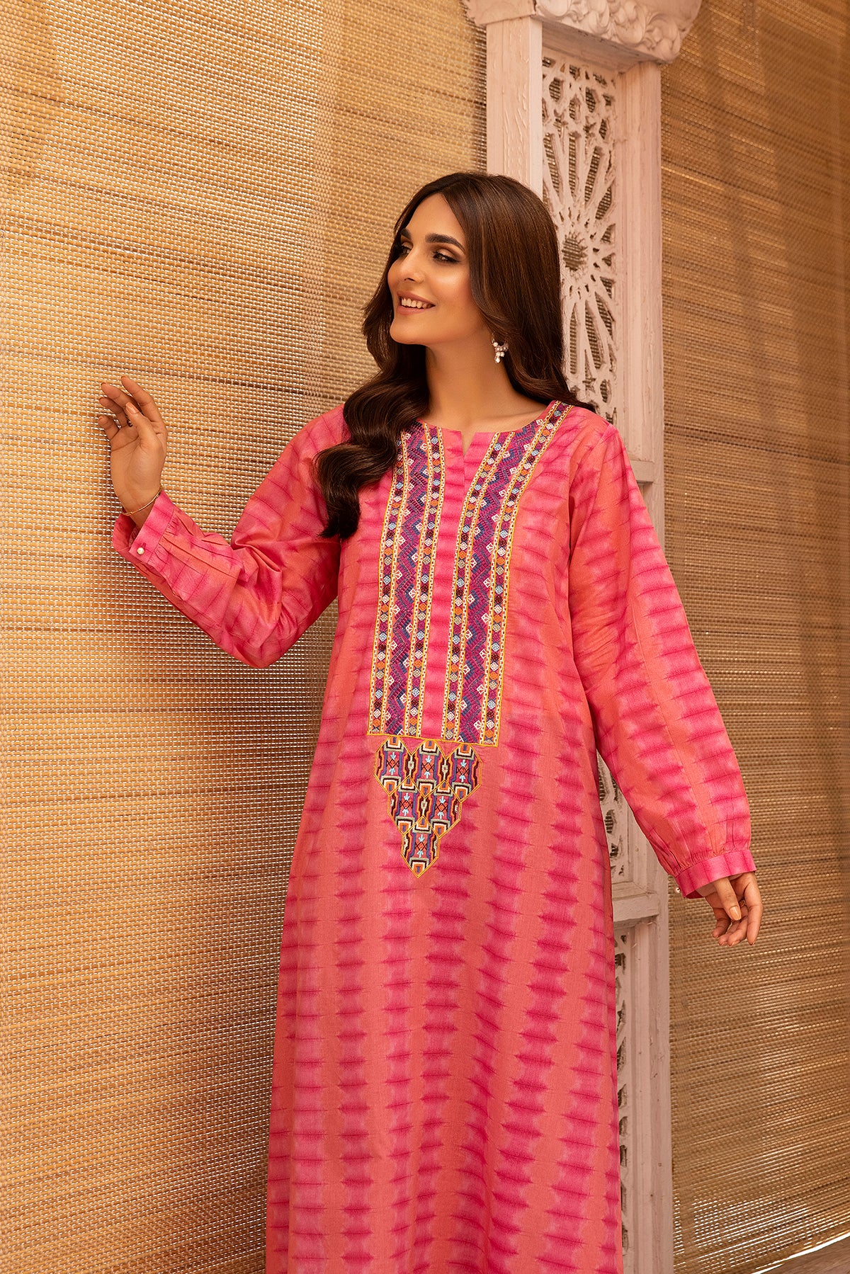 DS22-104-Round Neck Embroidered Fustaan 1PC