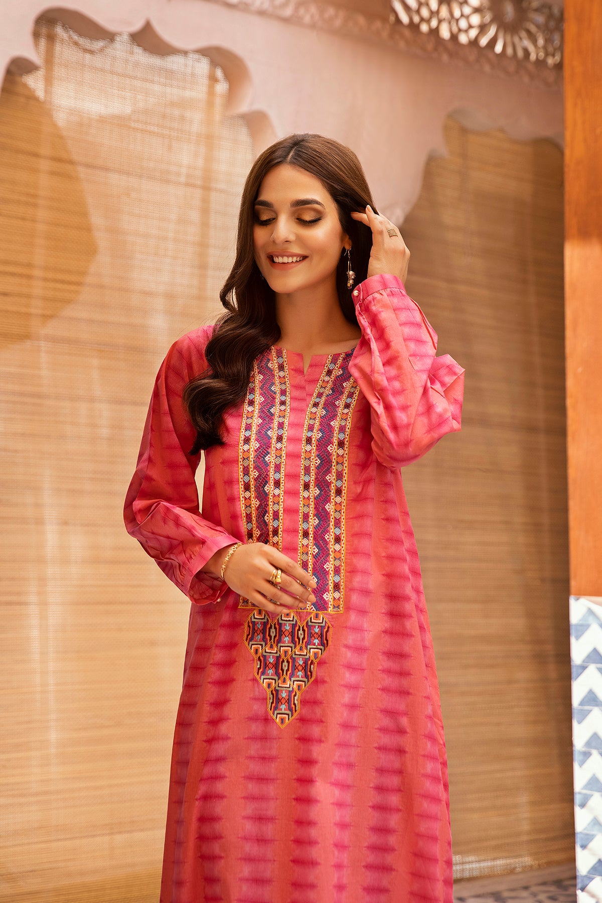 DS22-104-Round Neck Embroidered Fustaan 1PC