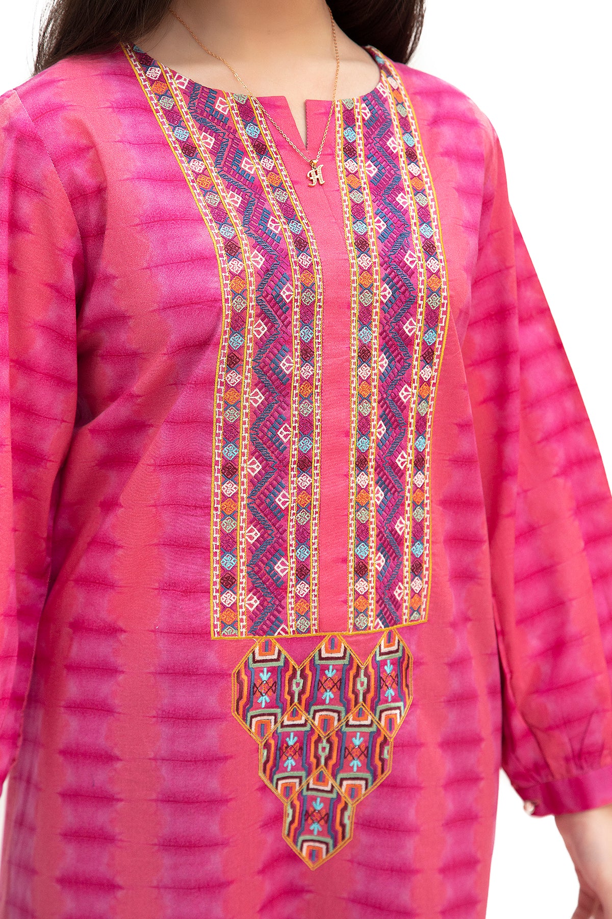 DS22-105-Round Neck Embroidered Fustaan 1PC