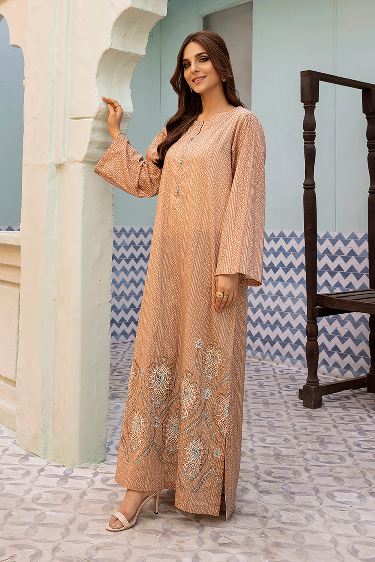 DS22-107-Printed Embroidered Flared Fustaan 1PC