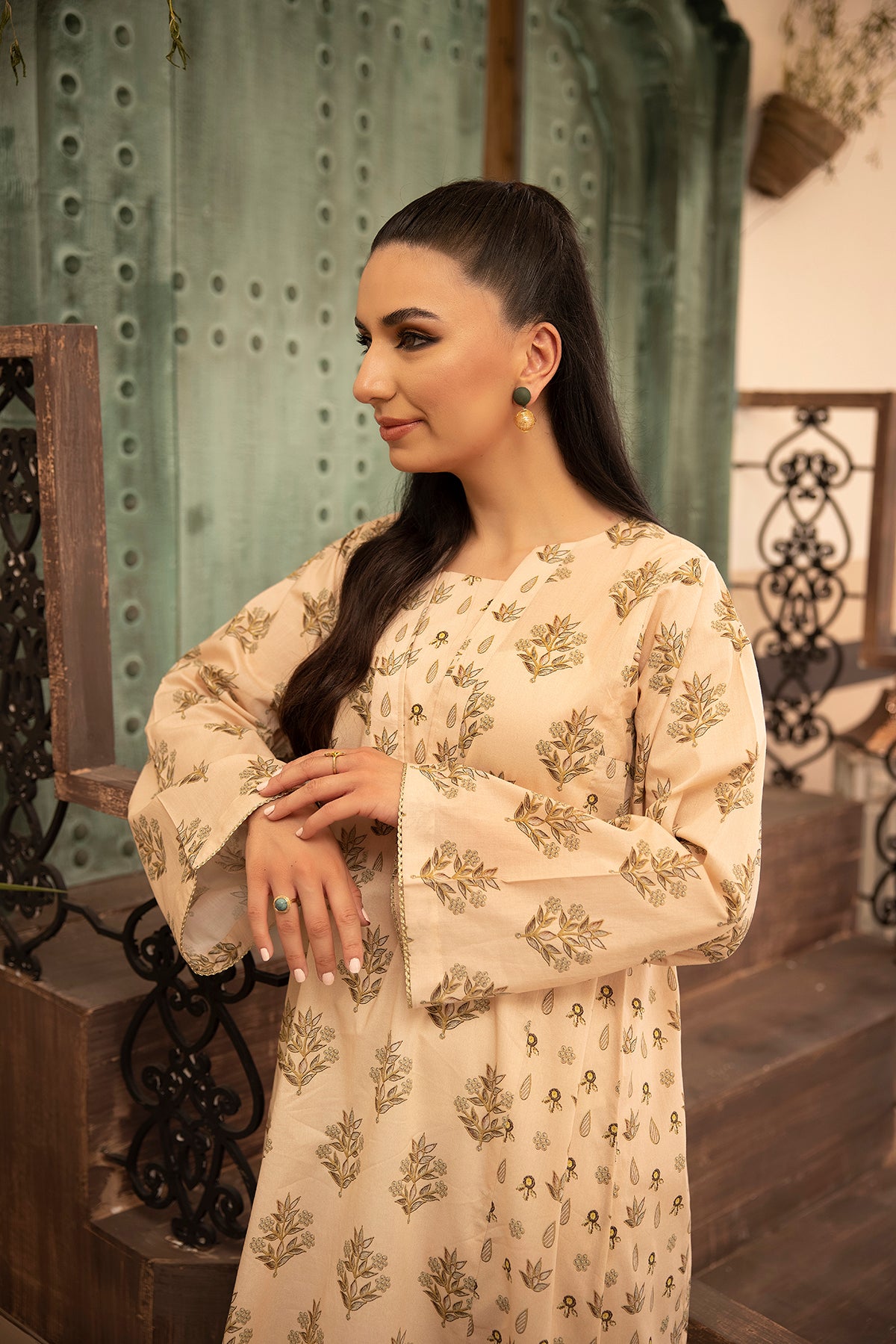 DS22-113-Printed Paneled Fustaan 1PC