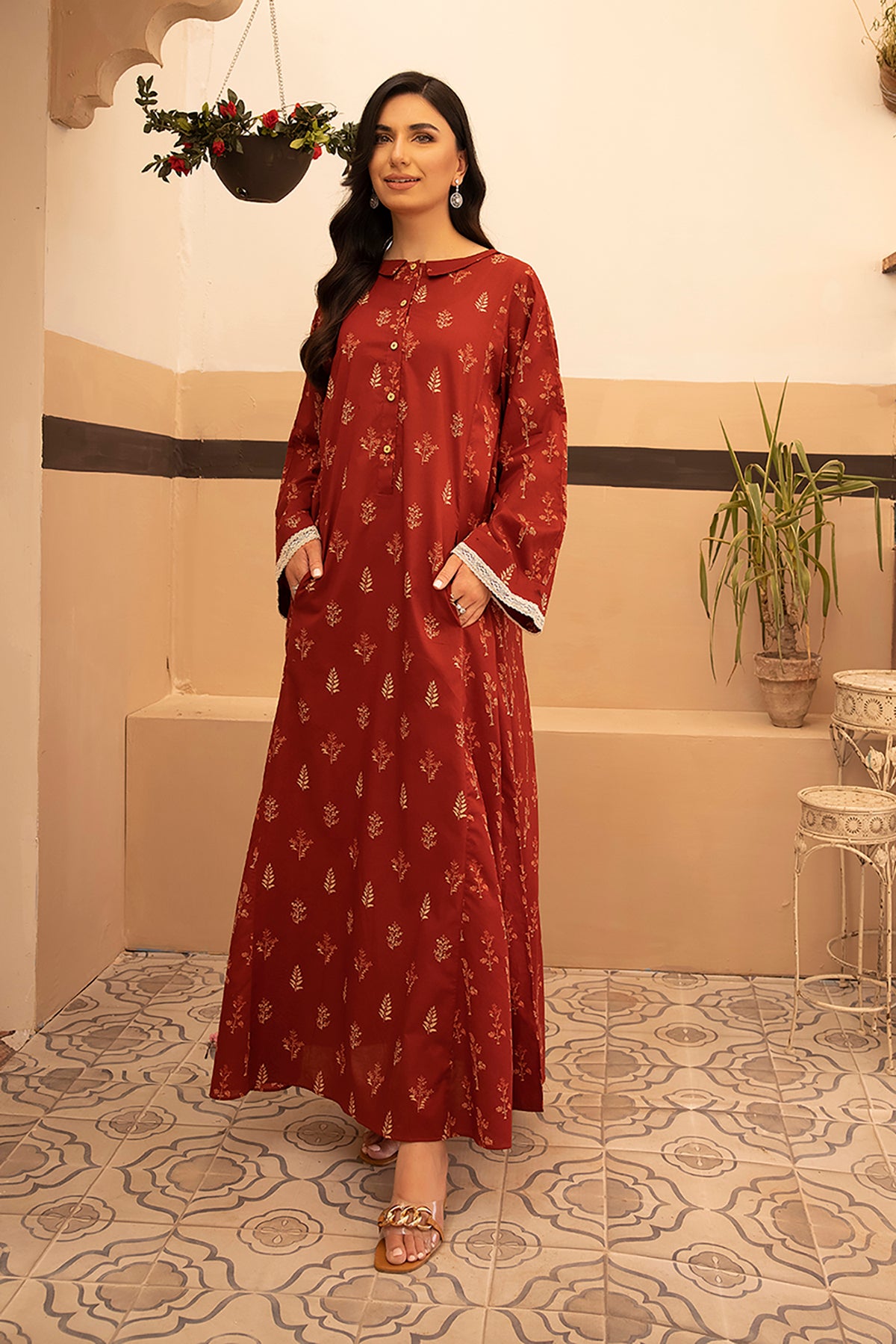 DS22-117-Collar Neck Printed Fustaan 1PC