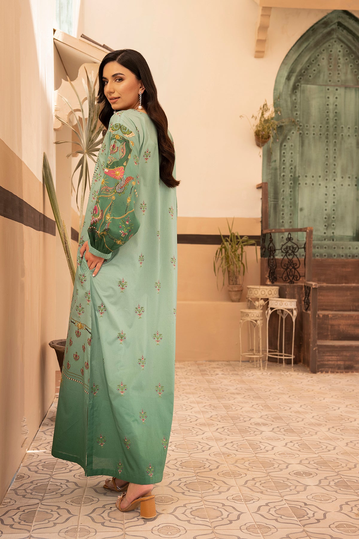 DS22-120-Drop Shoulder Printed Fustaan 1PC