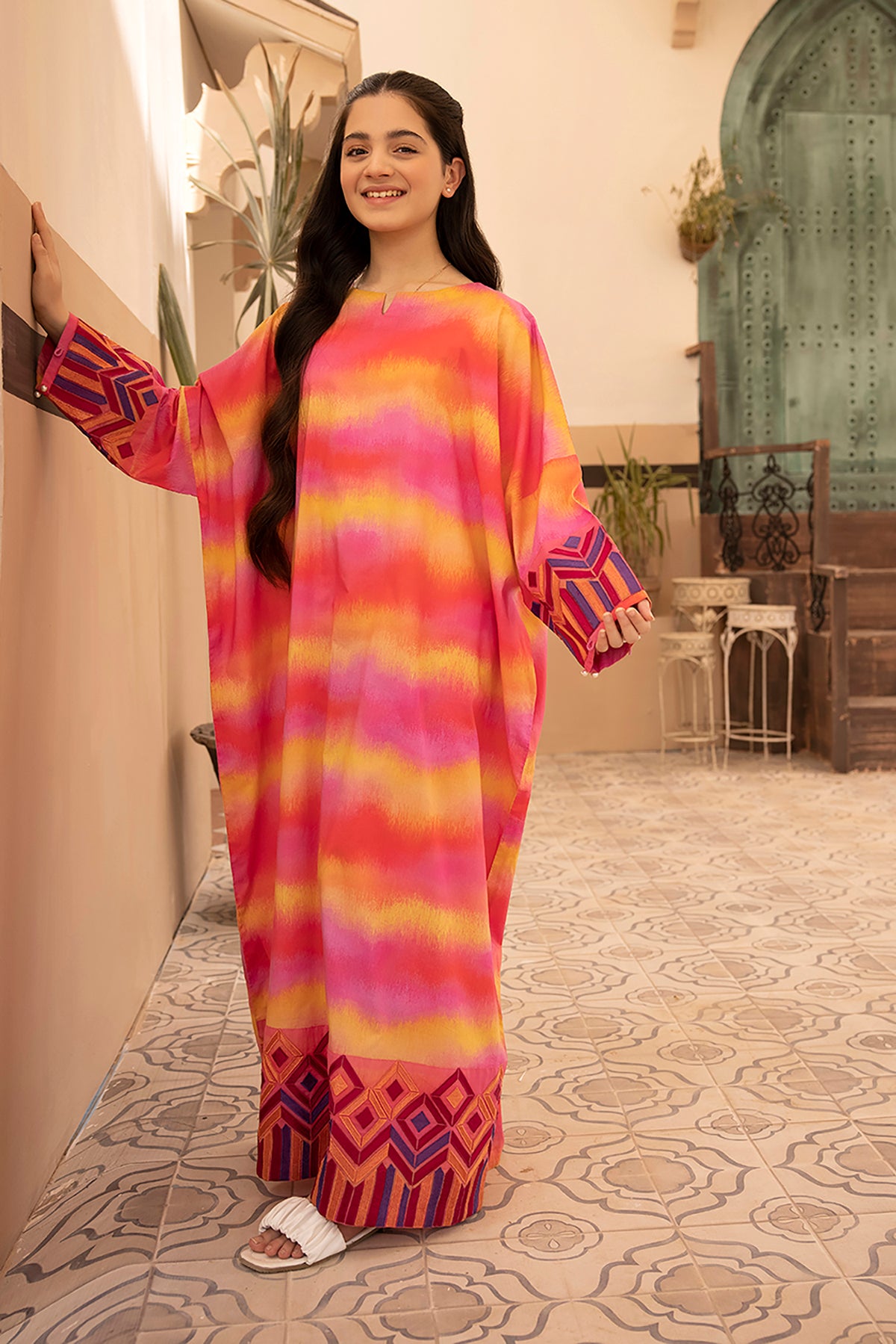 DS22-128-Printed Embroidered Fustaan 1PC