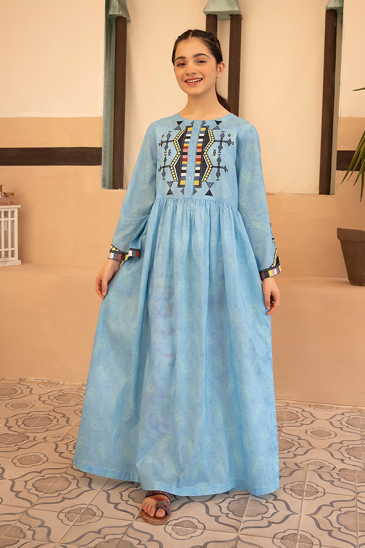 DS22-141-Printed Embroidered Flared Fustaan 1PC
