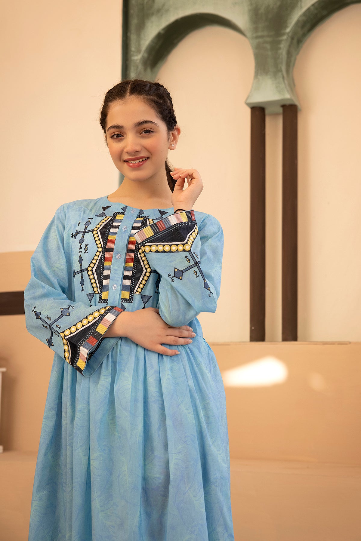 DS22-141-Printed Embroidered Flared Fustaan 1PC