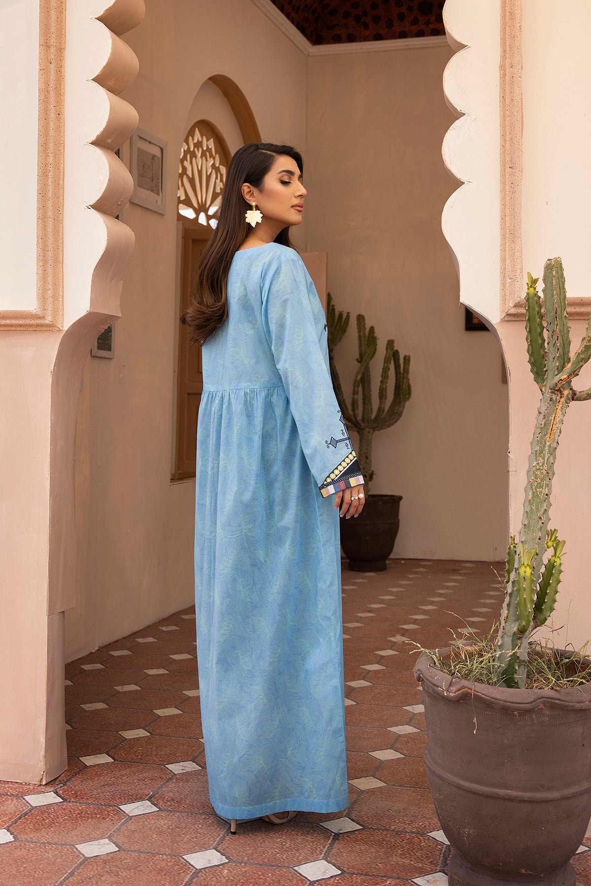 DS22-142-Printed Embroidered Flared Fustaan 1PC