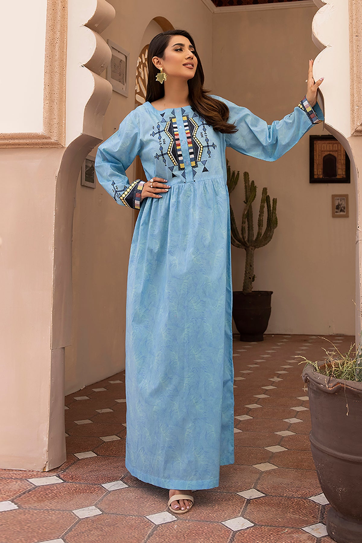 DS22-142-Printed Embroidered Flared Fustaan 1PC