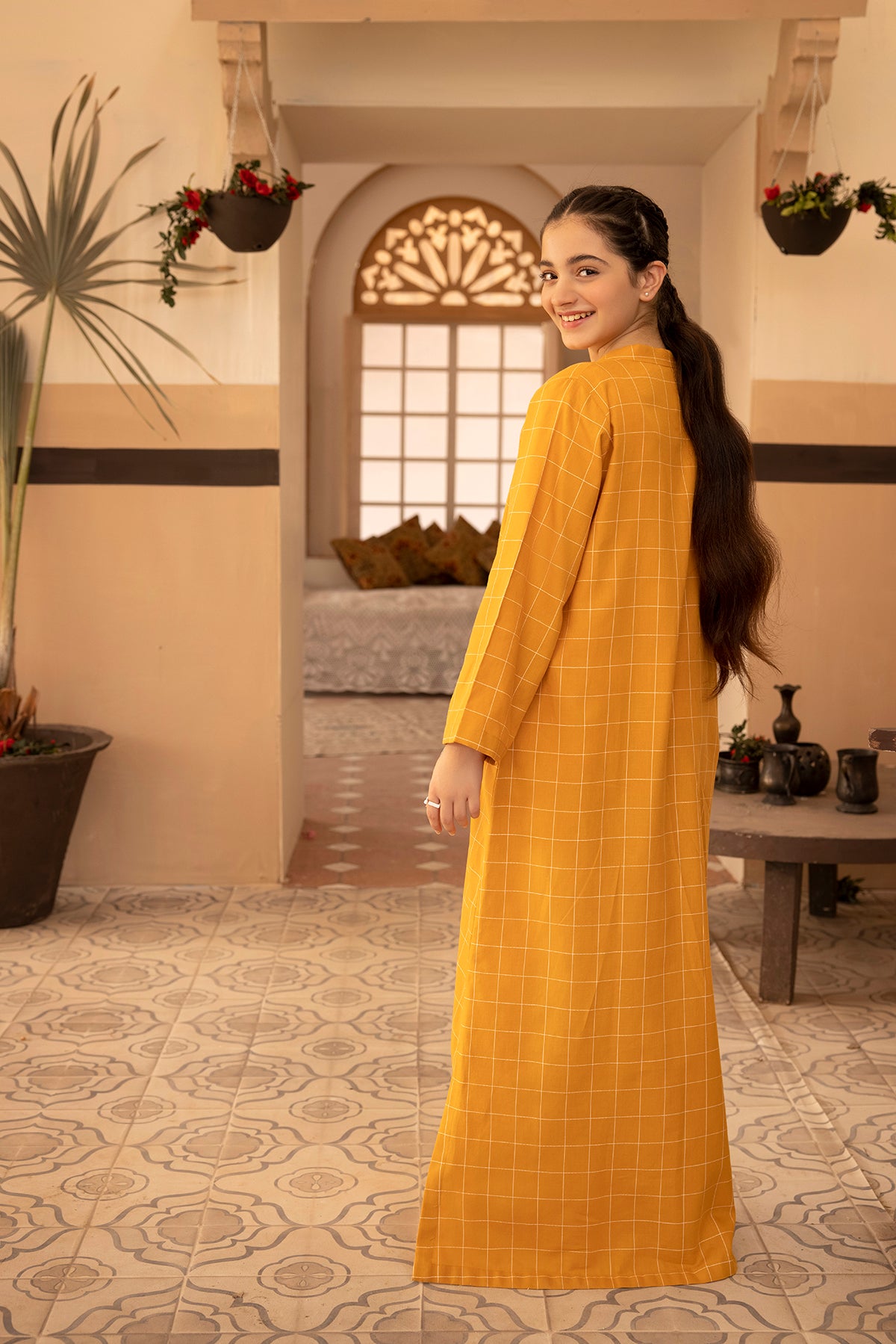 DS22-151-Band Neck Printed Fustaan 1PC