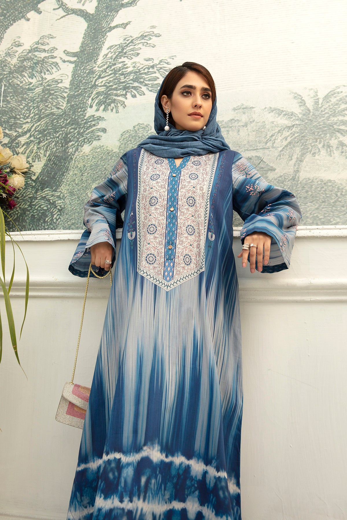 DS22-39-Button Detailing Printed Fustaan 1PC