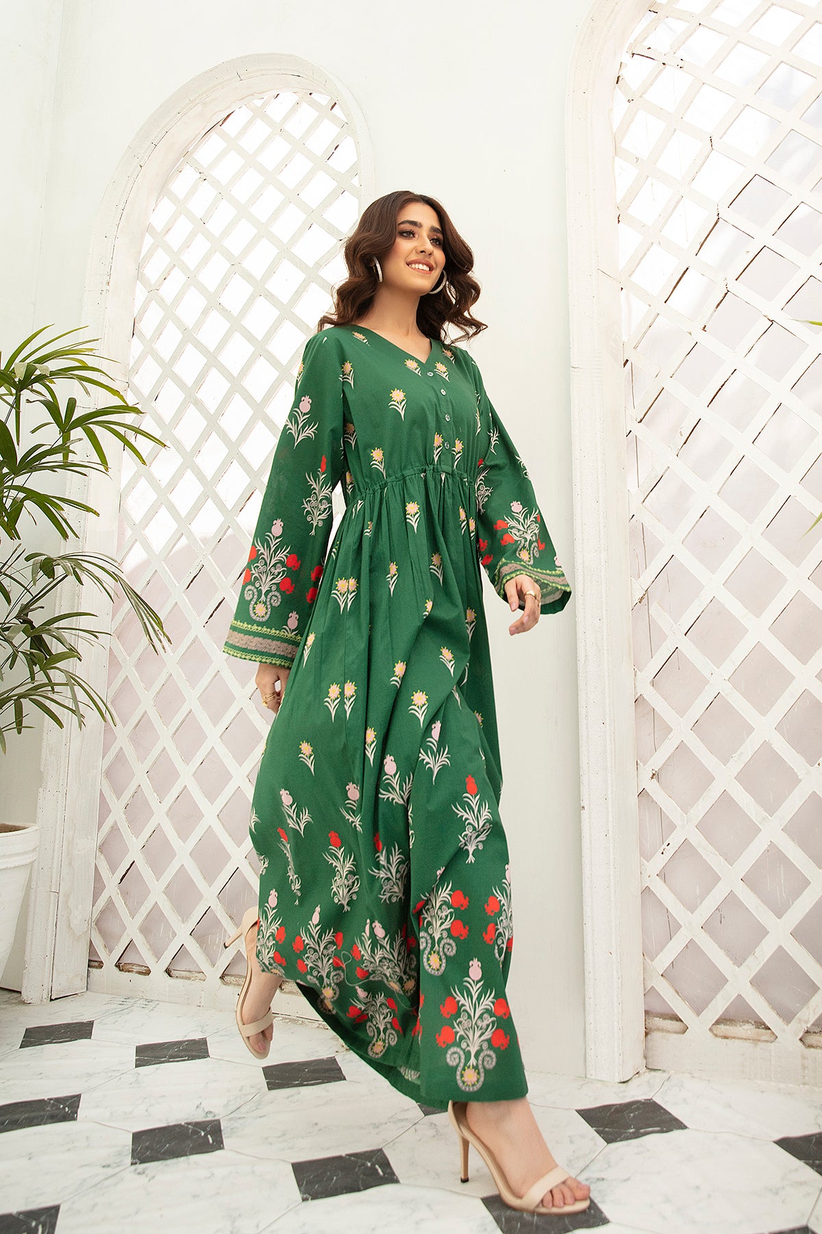 DS22-46-Printed Flared Fustaan 1PC