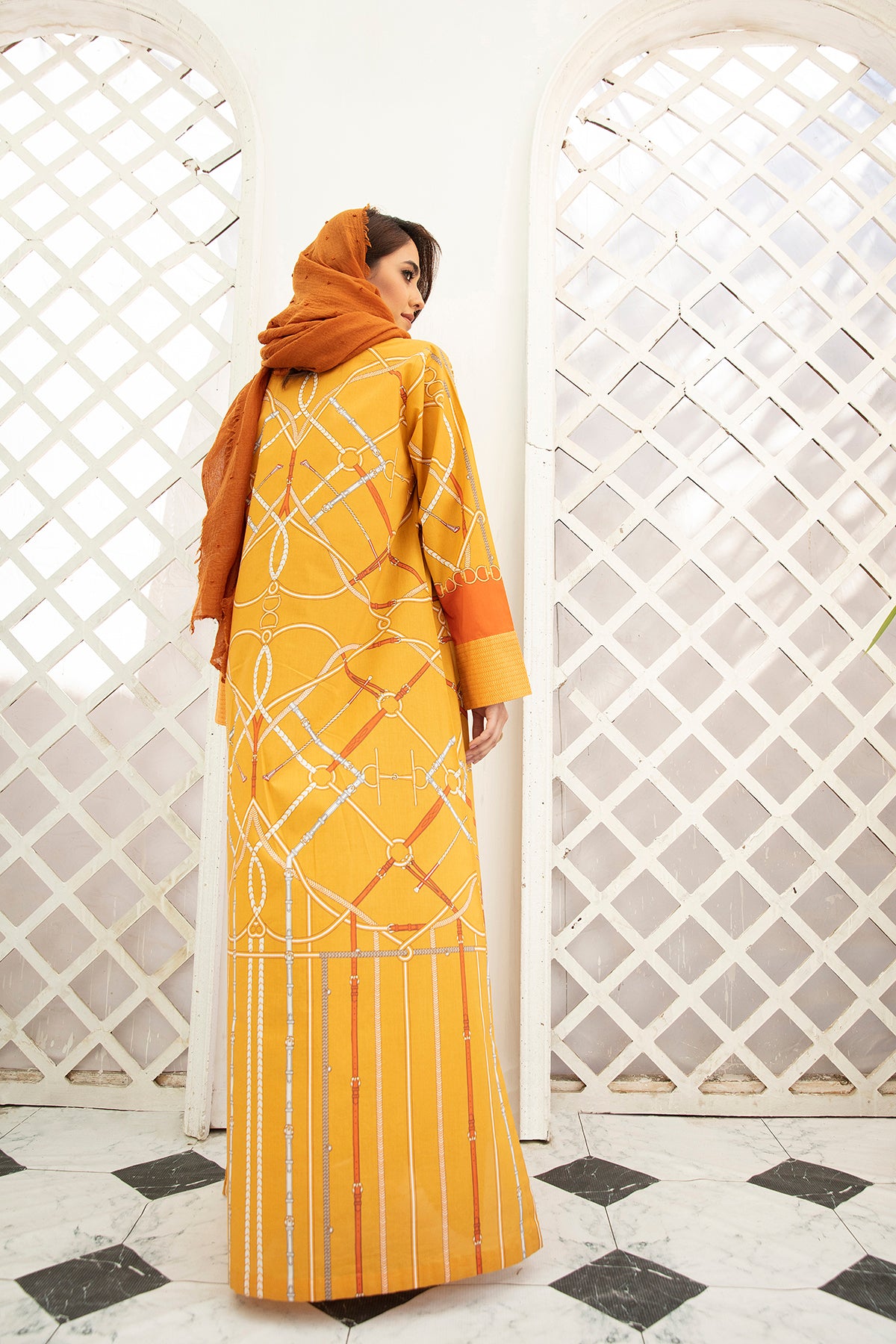 DS22-47-Placket Detailing Printed Fustaan 1PC