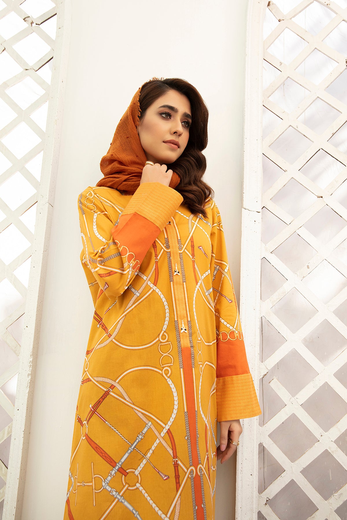 DS22-47-Placket Detailing Printed Fustaan 1PC