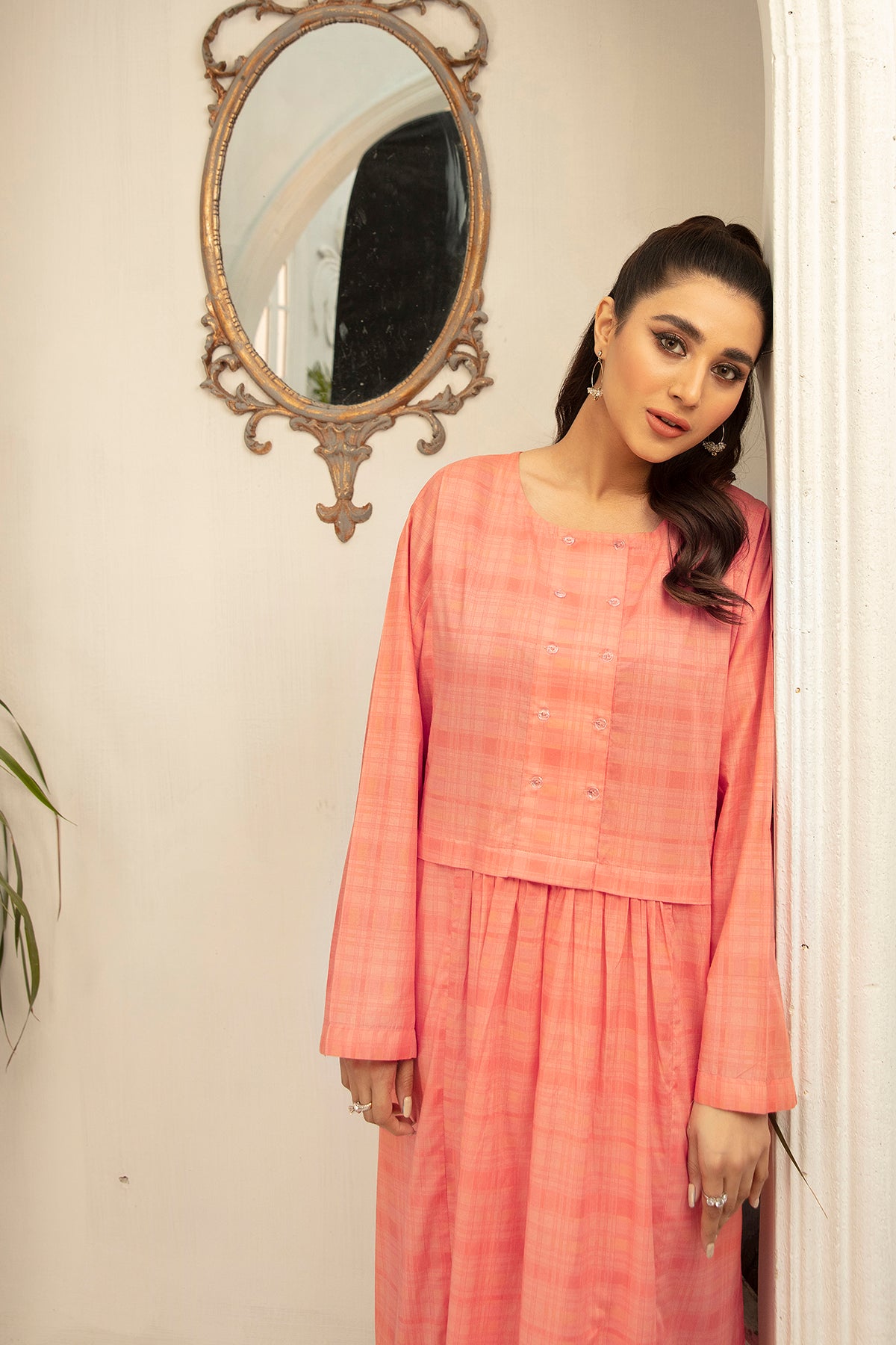 DS22-58-Printed Embroidered Flared Fustaan 1PC