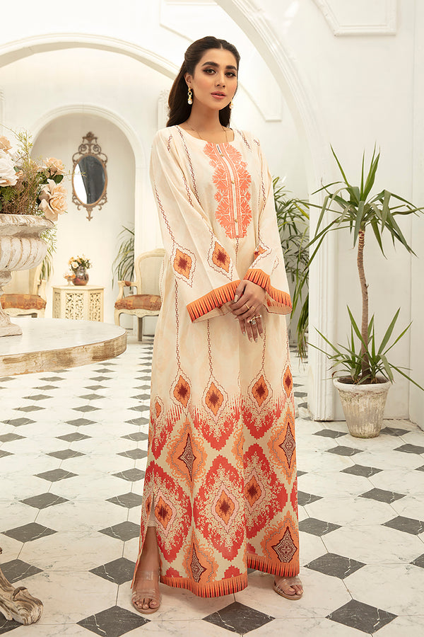 DS22-59-Printed Embroidered Button Details Fustaan 1PC
