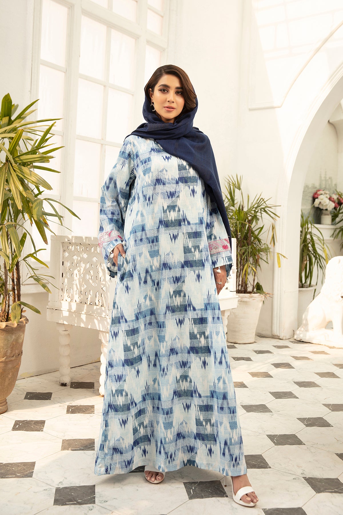 DS22-60-Printed Embroidered Tassels Details Fustaan 1PC