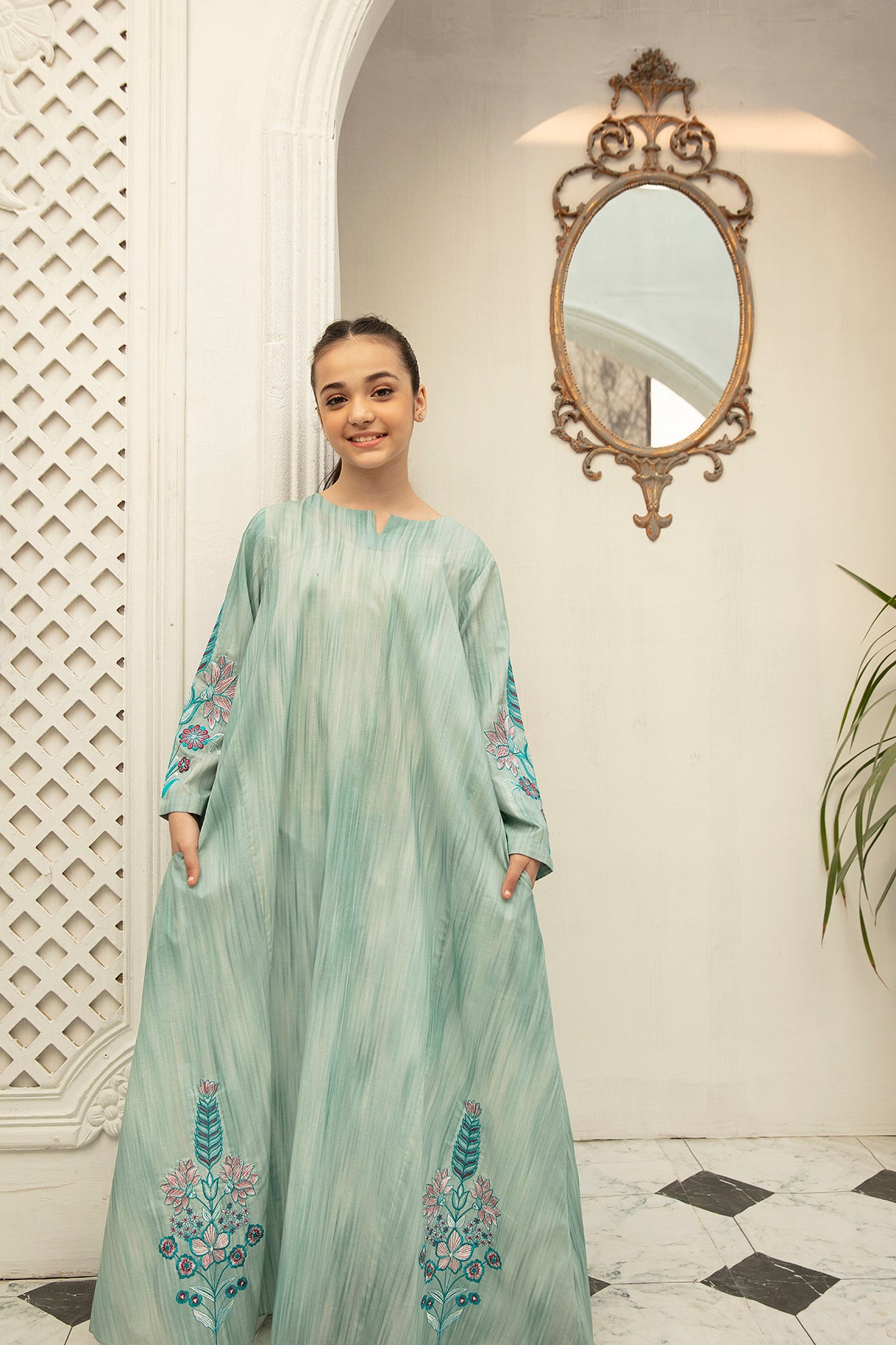 DS22-69-Printed Embroidered Flared Fustaan 1PC