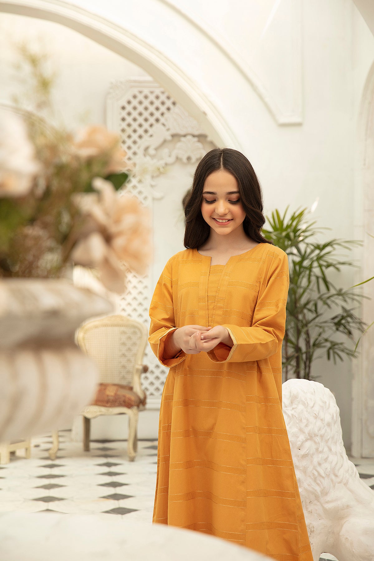DS22-76-Printed Lace Details Fustaan 1PC