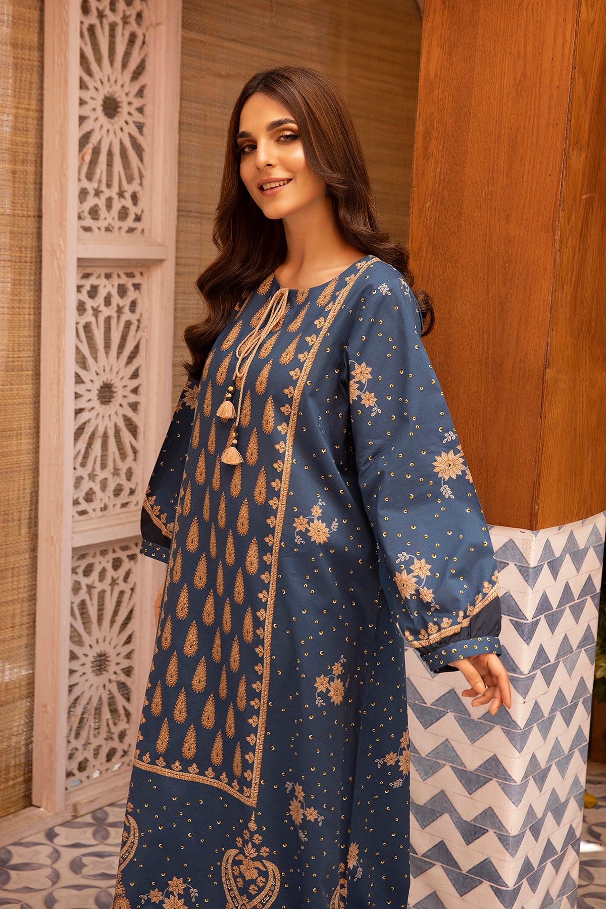 DS22-86- Tassel Detailing Printed Fustaan 1PC