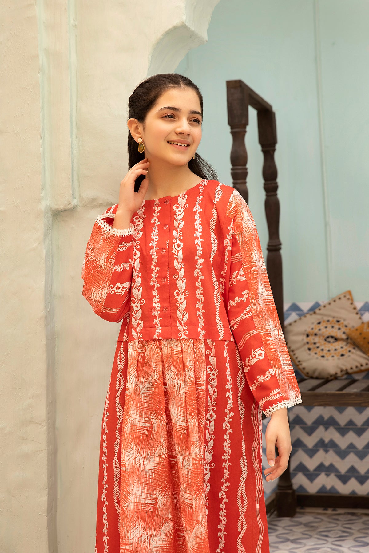 DS22-93- Printed Fustaan With Gathers 1PC