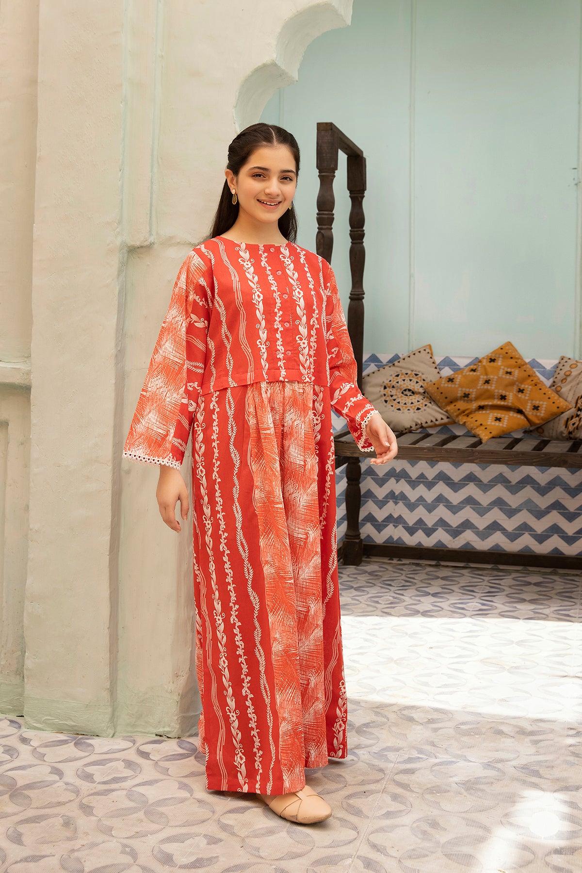 DS22-93- Printed Fustaan With Gathers 1PC