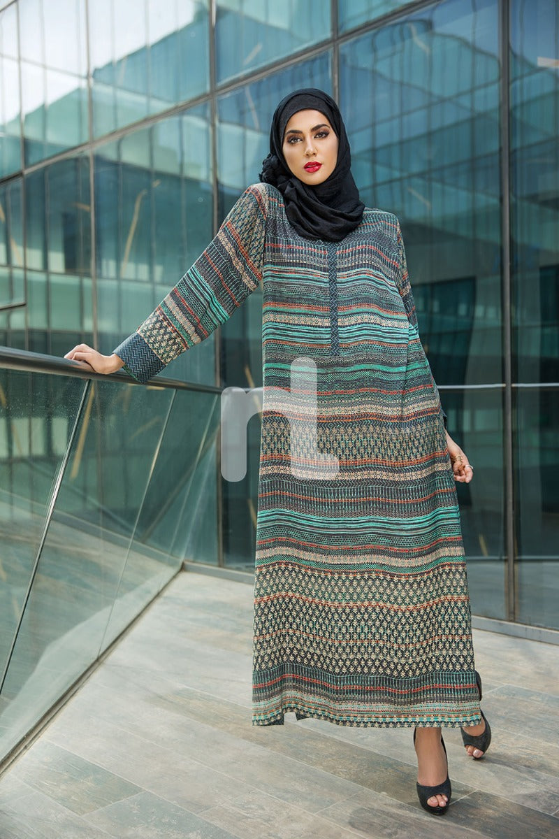 DSW18-07 Green Digital Printed Stitched Lawn Jalabiya - 1PC - Nishat Linen UAE