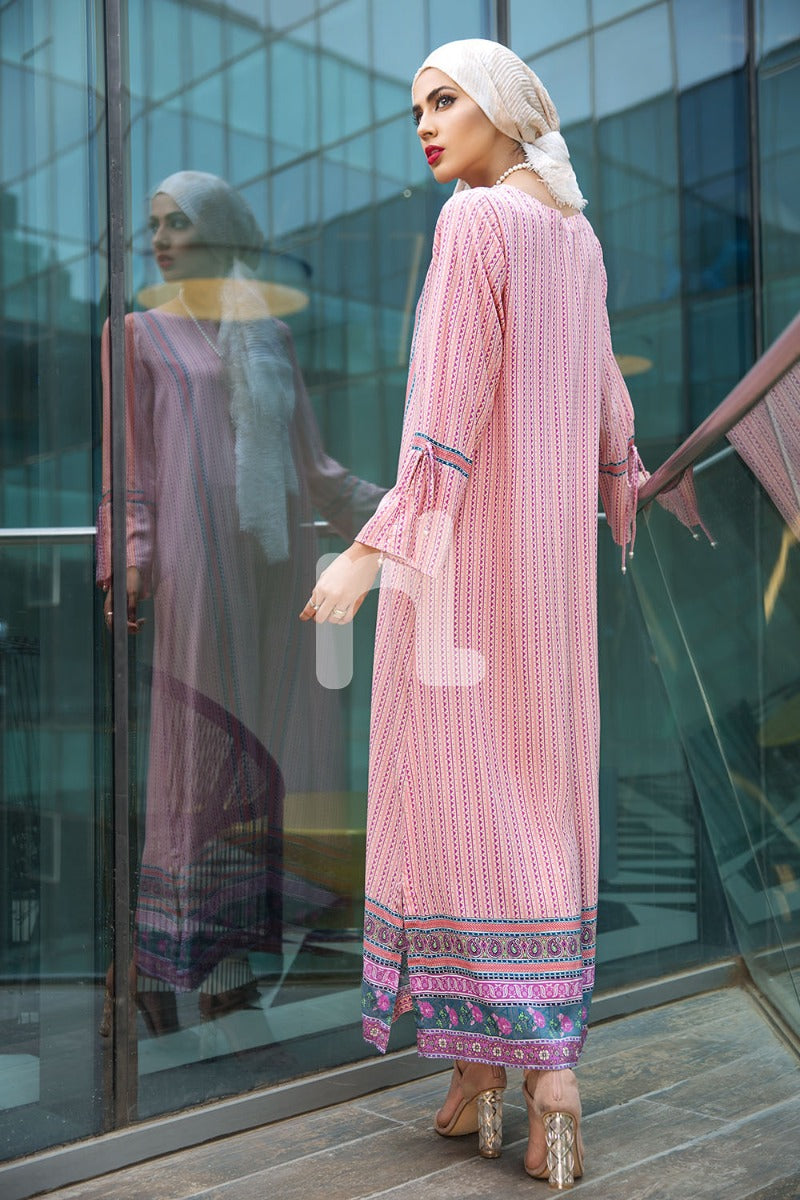DSW18-23 Pink Digital Printed Stitched Lawn Jalabiya - 1PC - Nishat Linen UAE