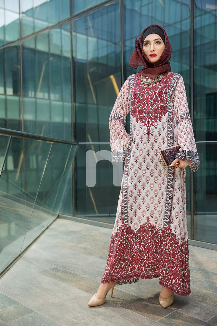 DSW18-25 Red Digital Printed Stitched Lawn Jalabiya - 1PC - Nishat Linen UAE