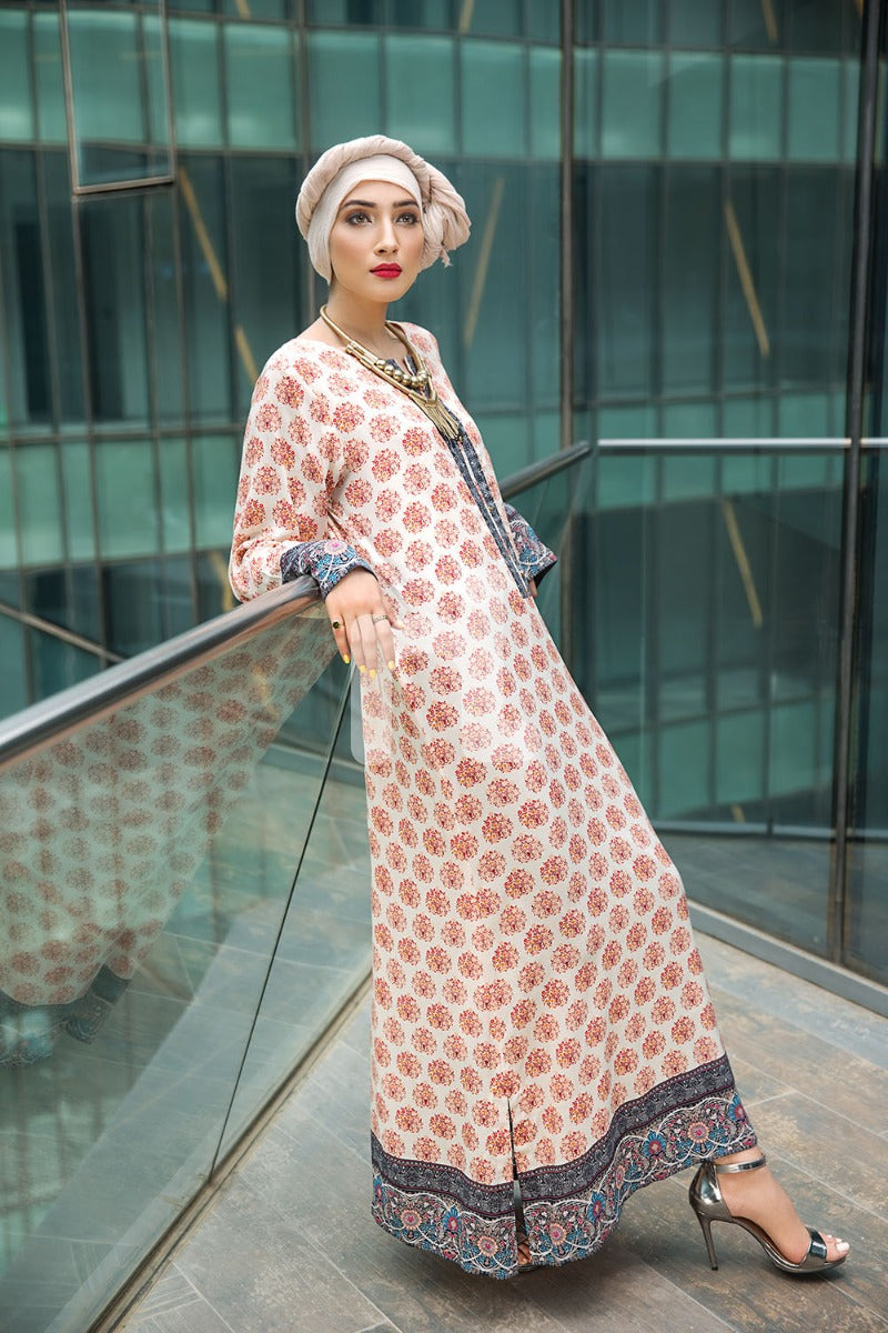 DSW18-30 Red Printed Stitched Lawn Jalabiya - 1PC - Nishat Linen UAE