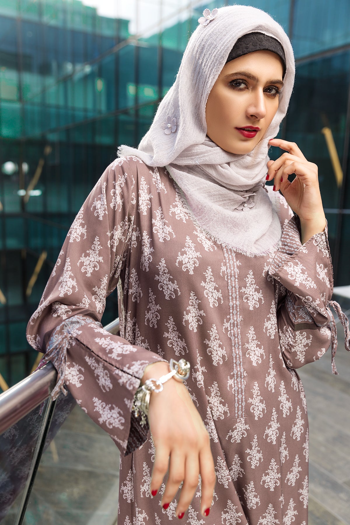DSW19-71 Brown Digital Printed Stitched Lawn Jalabiya - 1PC - Nishat Linen UAE