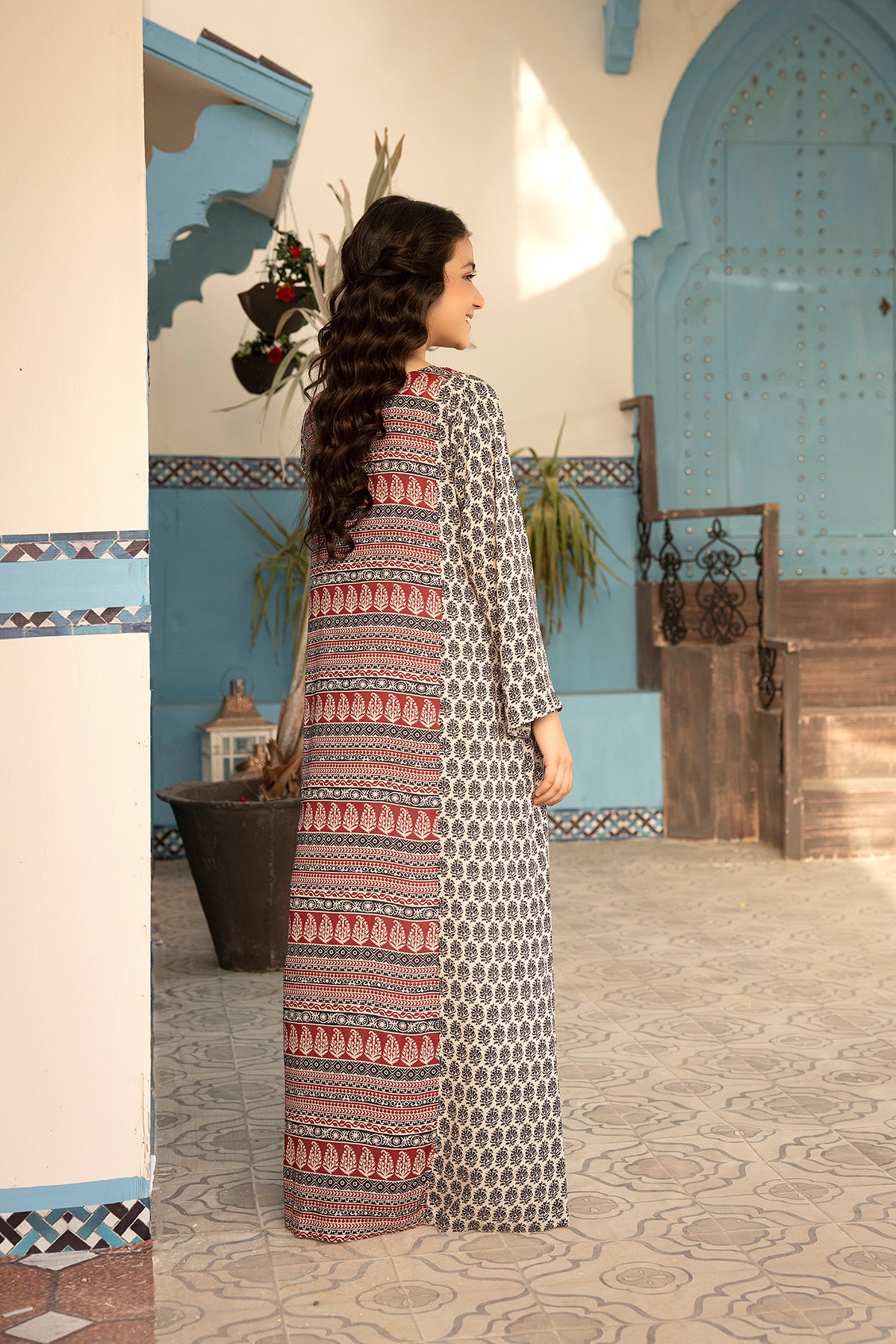 DSW21-49-Motie Detailing Printed Fustaan 1PC