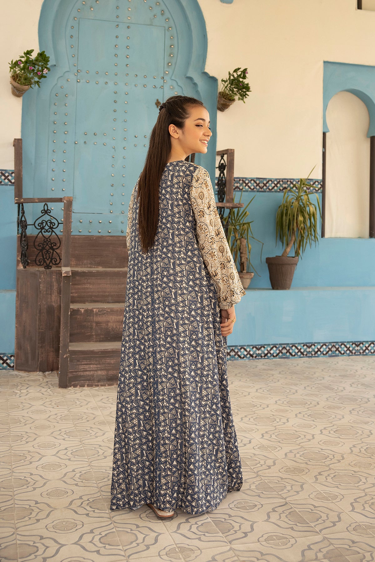 DSW21-50-Pocket Detailing Printed Fustaan 1PC