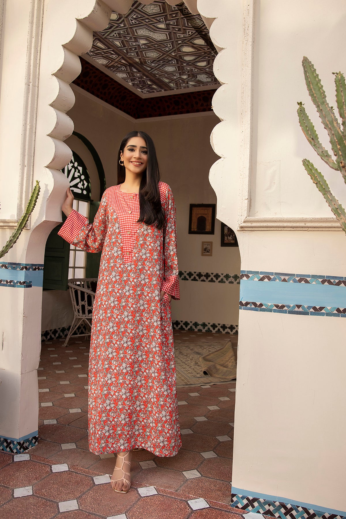 DSW21-52-Buttons Detailing Printed Fustaan 1PC