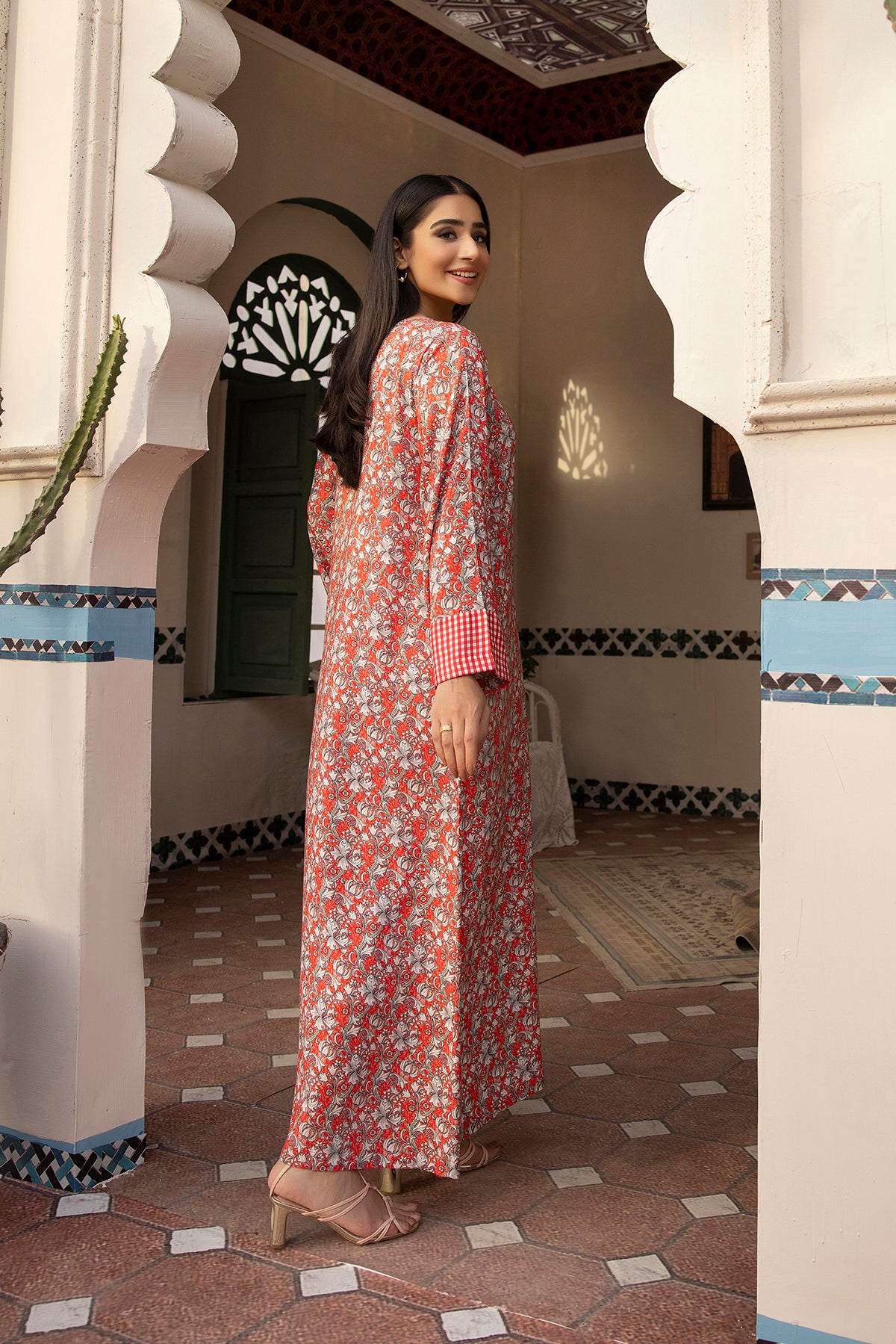 DSW21-52-Buttons Detailing Printed Fustaan 1PC