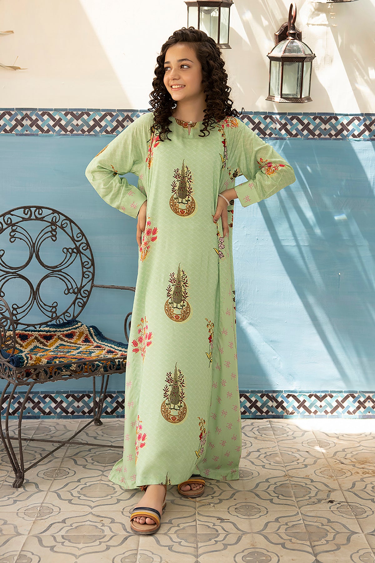 DSW21-58-Printed Cuff Detailing Fustaan 1PC