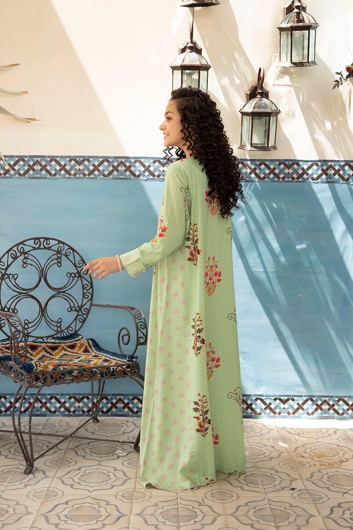 DSW21-58-Printed Cuff Detailing Fustaan 1PC