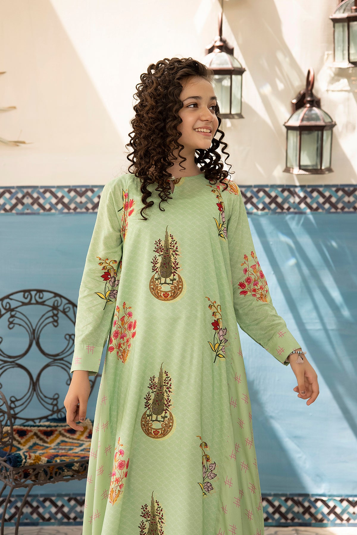 DSW21-58-Printed Cuff Detailing Fustaan 1PC