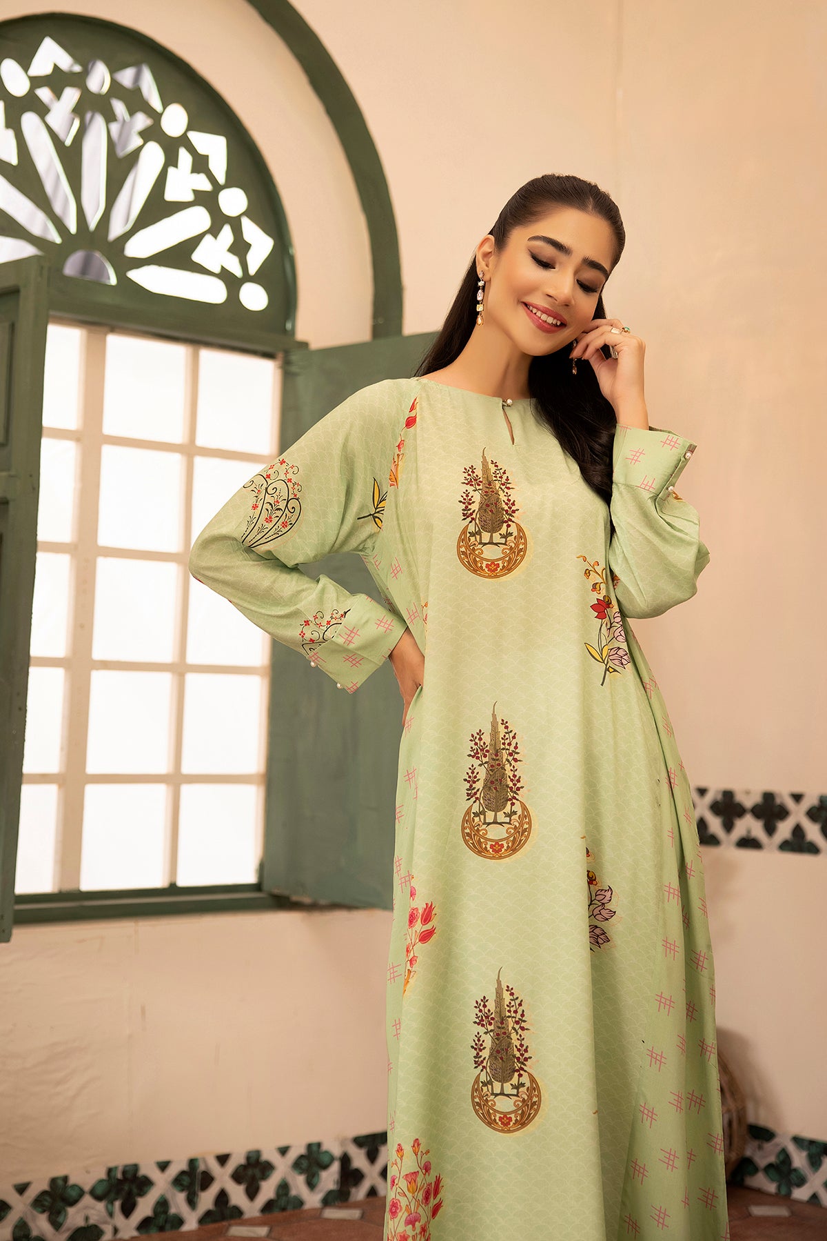 DSW21-59-Printed Cuff Detailing Fustaan 1PC